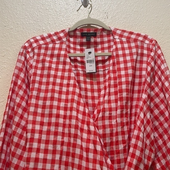 Lane Bryant Red & White True Wrap Gingham Top Blouse Size 22/24 NWT - Picture 4 of 10